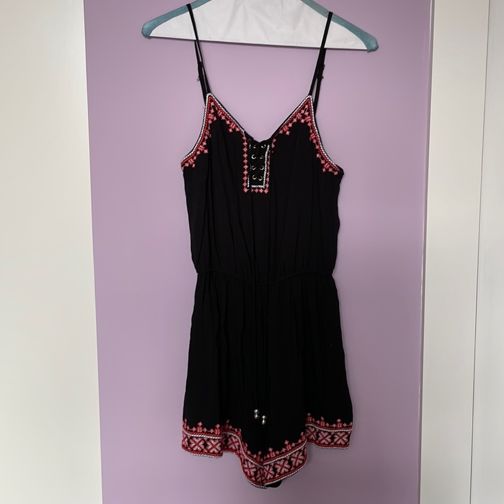New Look black romper with embroidered details